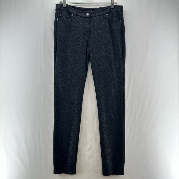 Eileen Fisher Pants Womens 12 Filigree Print Ponte Skinny Mid Rise Jegging Black - Picture 1 of 11